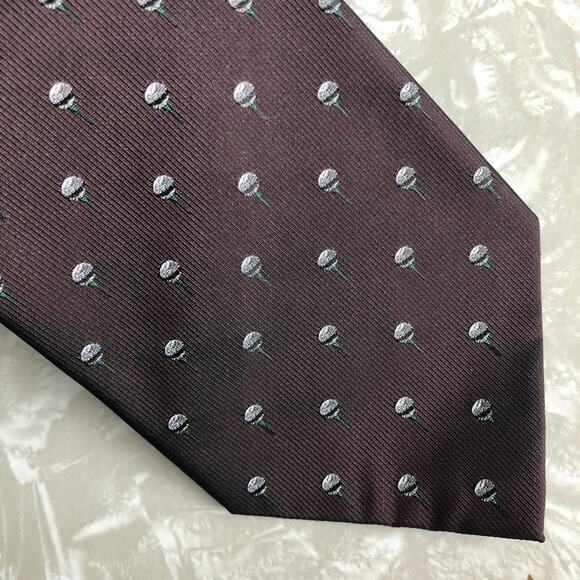 Nicklaus Maroon Wine Red Gray Golf Ball Tee Novelty Silk Pointed Office Neck Tie - Picture 3 of 4